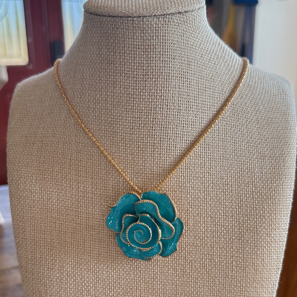 Betsey Johnson Gold and Teal Floral Necklace